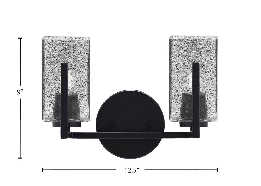 Atlas Two Light Bath Bar in Matte Black with Smoke Bubble Shade