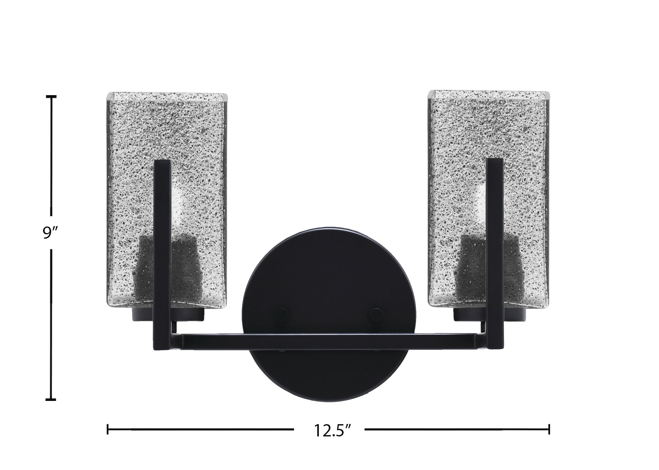 Atlas Two Light Bath Bar in Matte Black with Smoke Bubble Shade