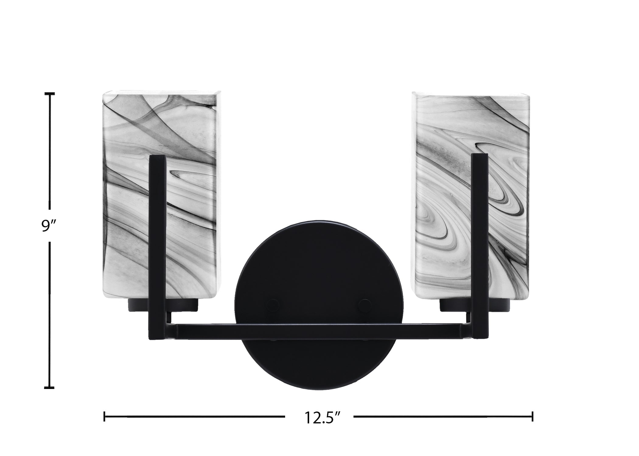 Atlas Two Light Bath Bar in Matte Black with Onyx Swirl Shade