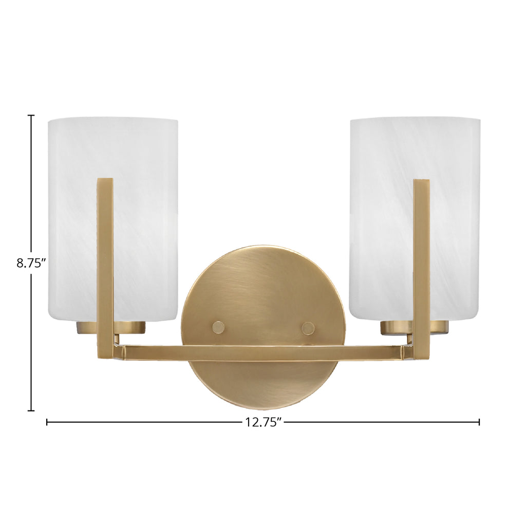 Atlas Two Light Bath Bar in New Age Brass with 4" White Marble Shade