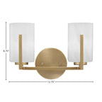 Atlas Two Light Bath Bar in New Age Brass with 4" White Marble Shade
