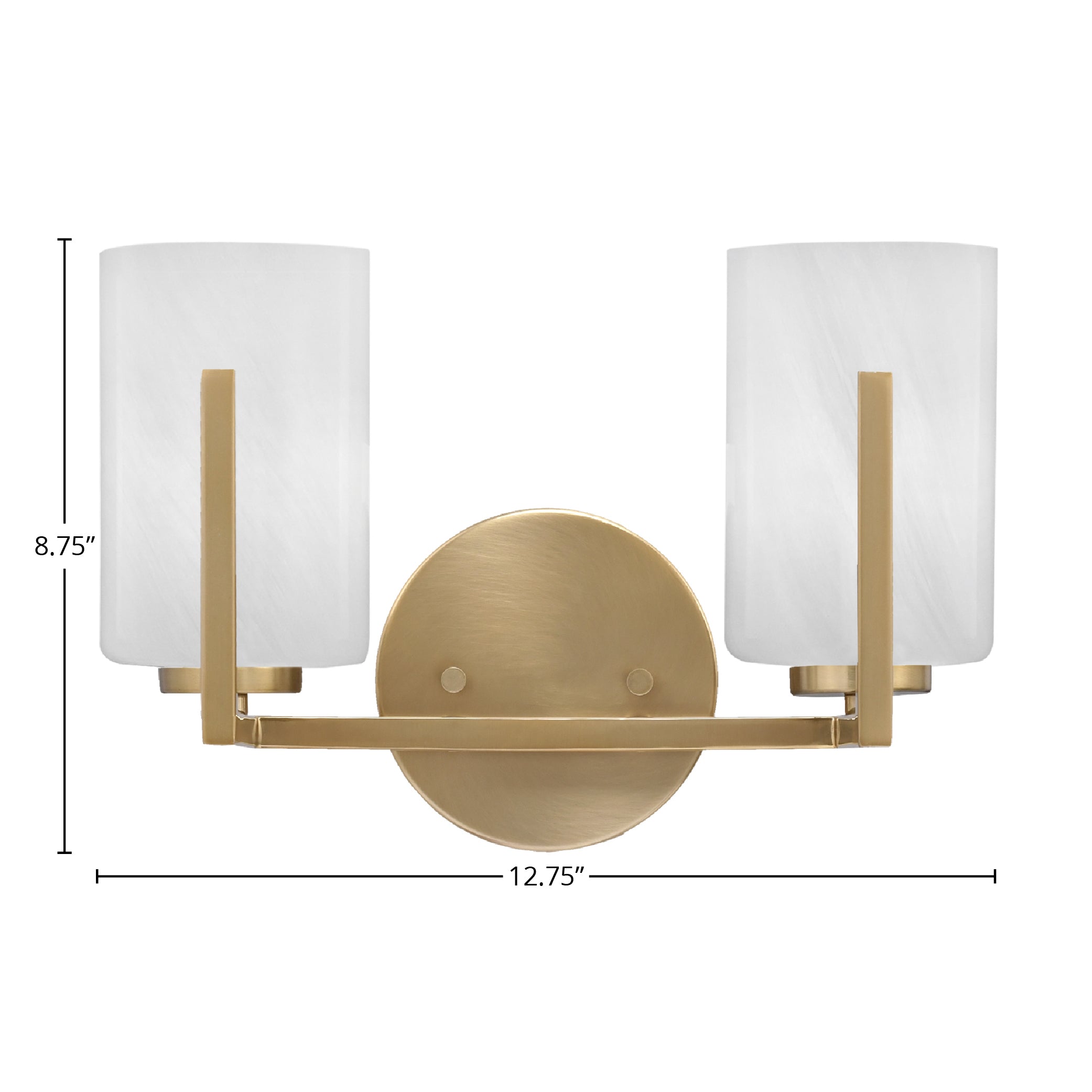 Atlas Two Light Bath Bar in New Age Brass with 4" White Marble Shade