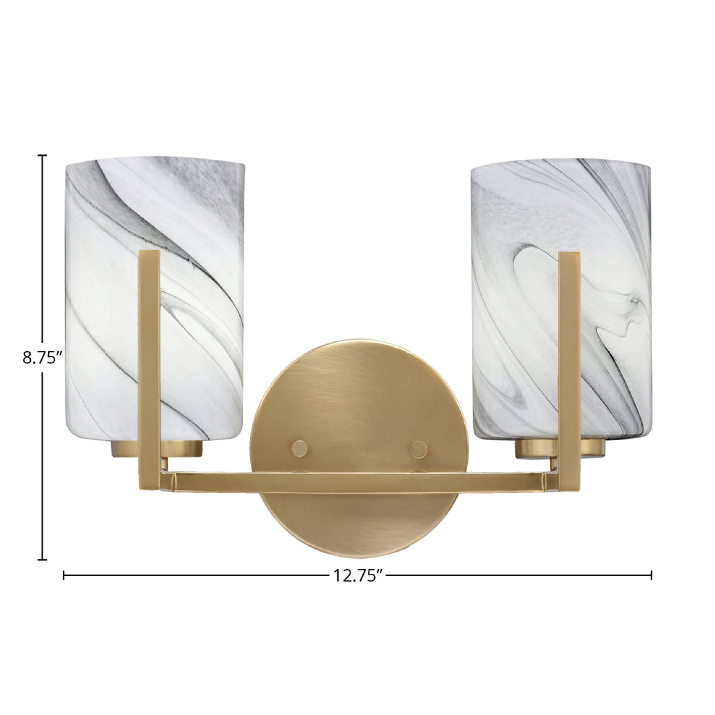 Atlas Two Light Bath Bar in New Age Brass with 4" Onyx Swirl Shade
