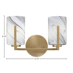 Atlas Two Light Bath Bar in New Age Brass with 4" Onyx Swirl Shade
