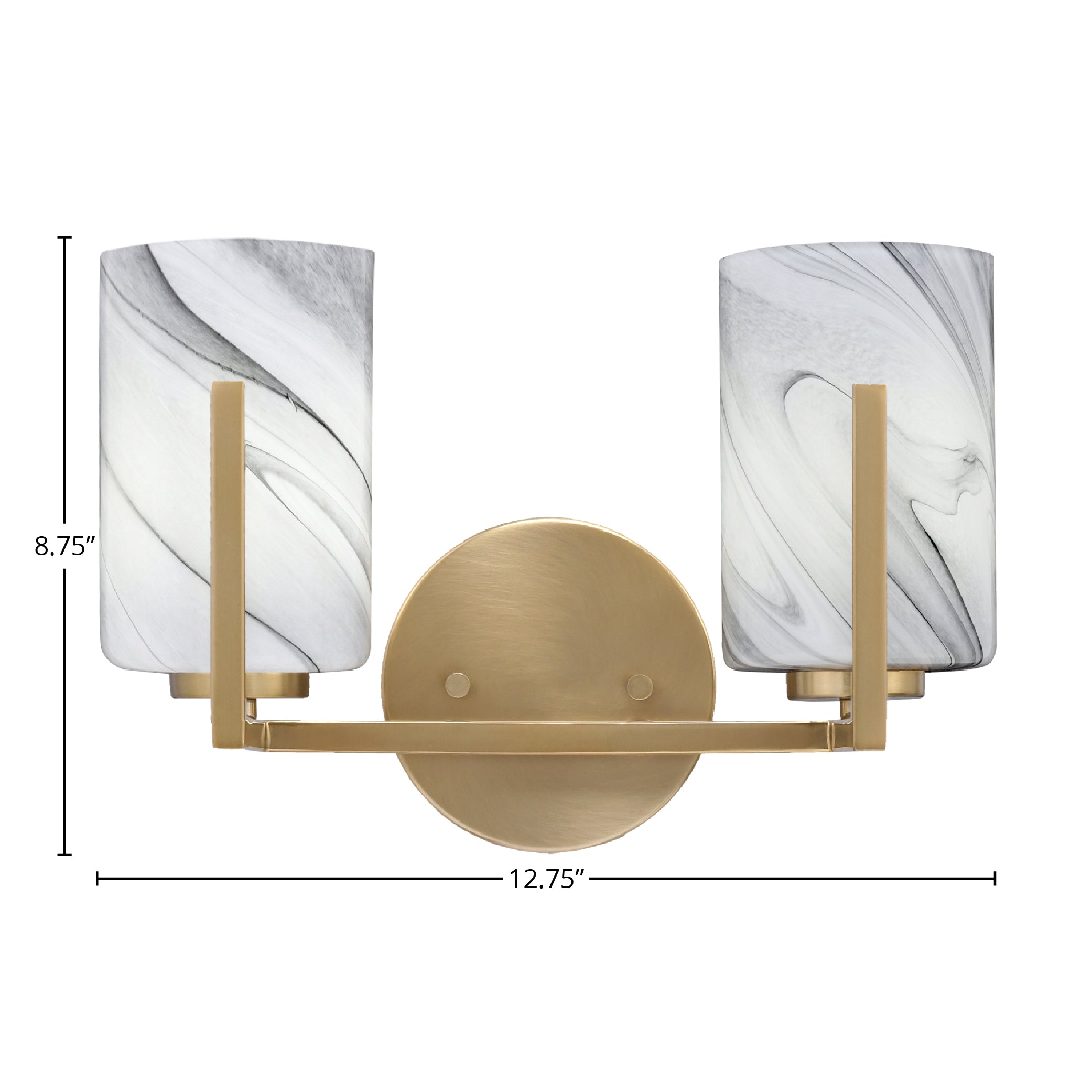 Atlas Two Light Bath Bar in New Age Brass with 4" Onyx Swirl Shade