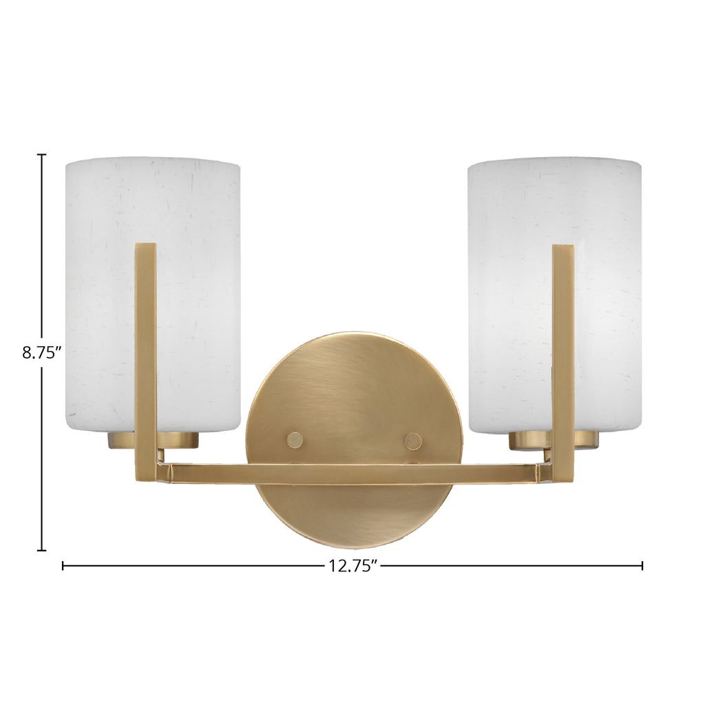 Atlas Two Light Bath Bar in New Age Brass with 4" White Muslin Shade
