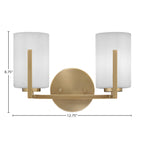 Atlas Two Light Bath Bar in New Age Brass with 4" White Muslin Shade