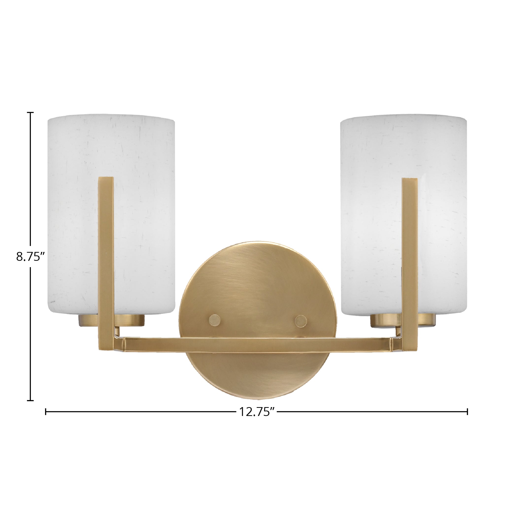 Atlas Two Light Bath Bar in New Age Brass with 4" White Muslin Shade