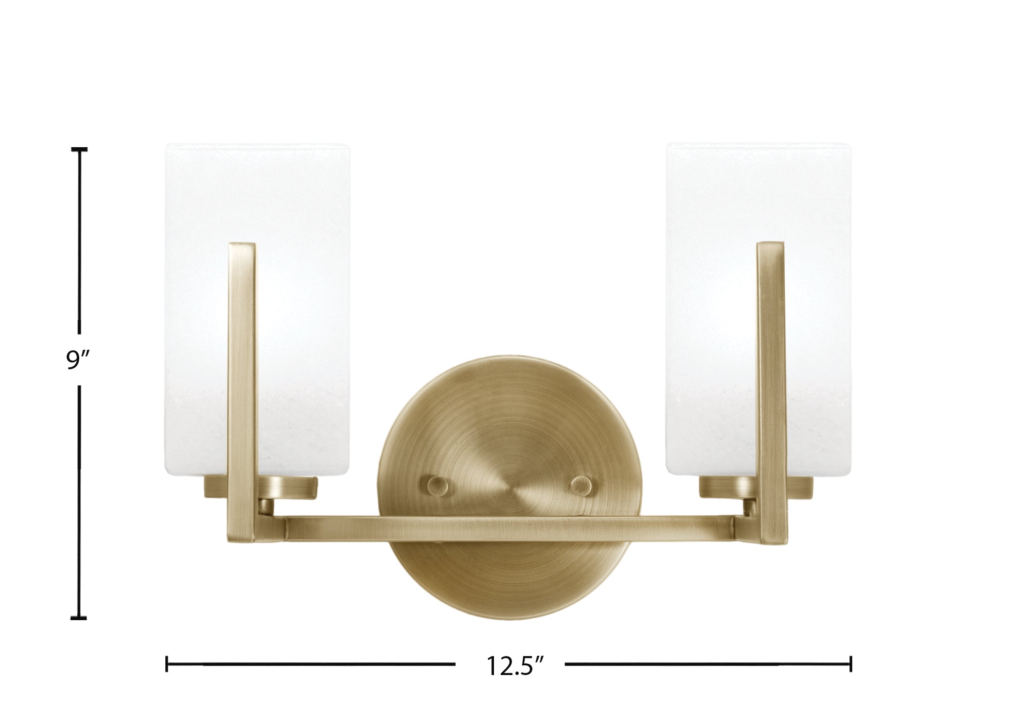 Atlas Two Light Bath Bar in New Age Brass with White Marble Shade