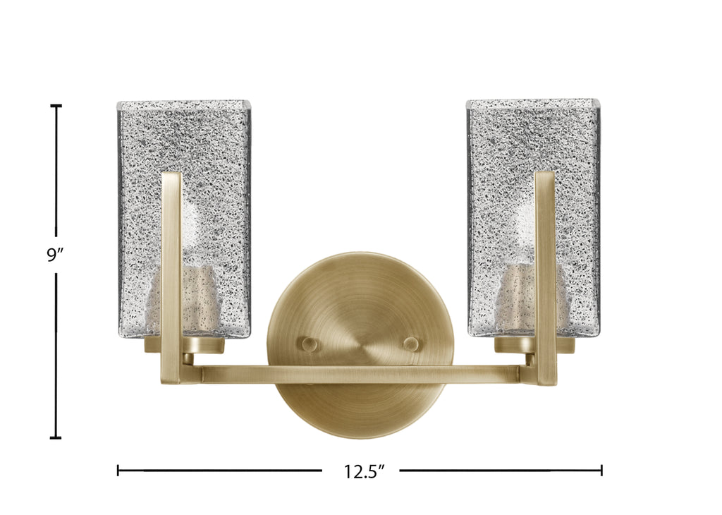 Atlas Two Light Bath Bar in New Age Brass with Smoke Bubble Shade