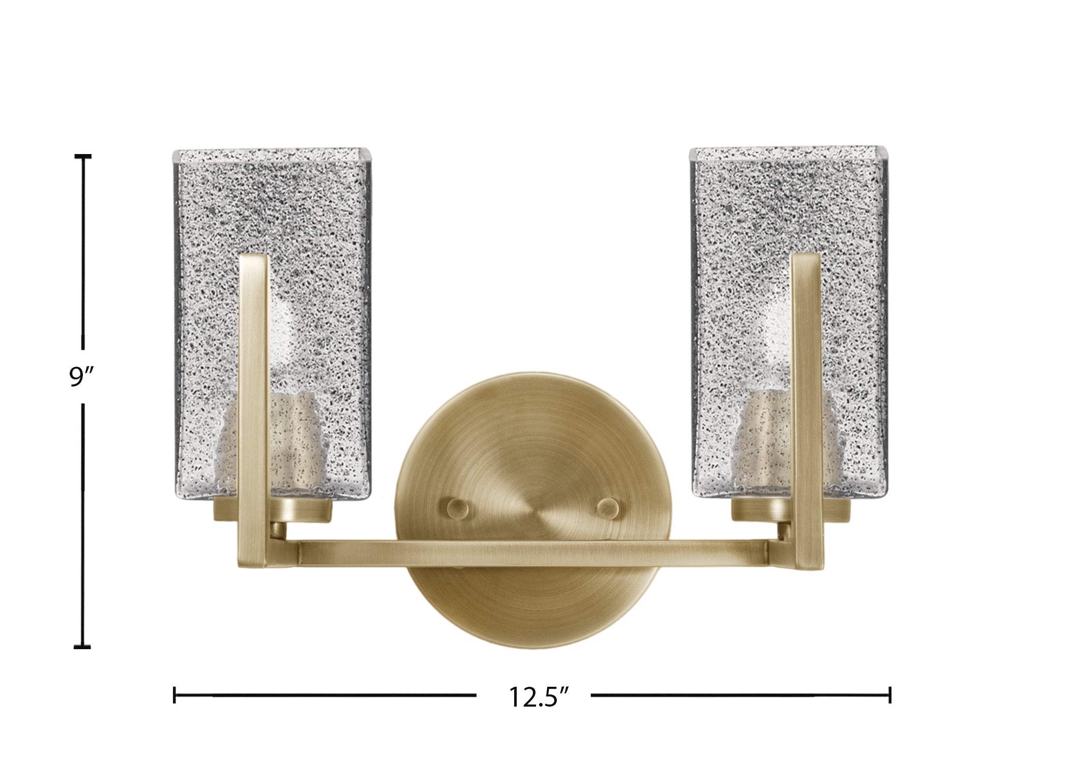 Atlas Two Light Bath Bar in New Age Brass with Smoke Bubble Shade
