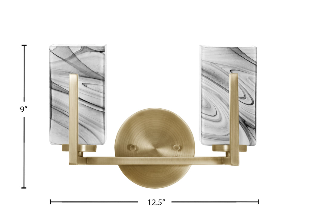 Atlas Two Light Bath Bar in New Age Brass with Onyx Swirl Shade