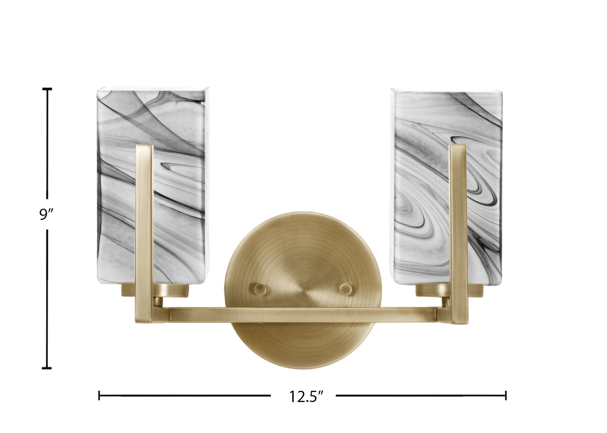 Atlas Two Light Bath Bar in New Age Brass with Onyx Swirl Shade