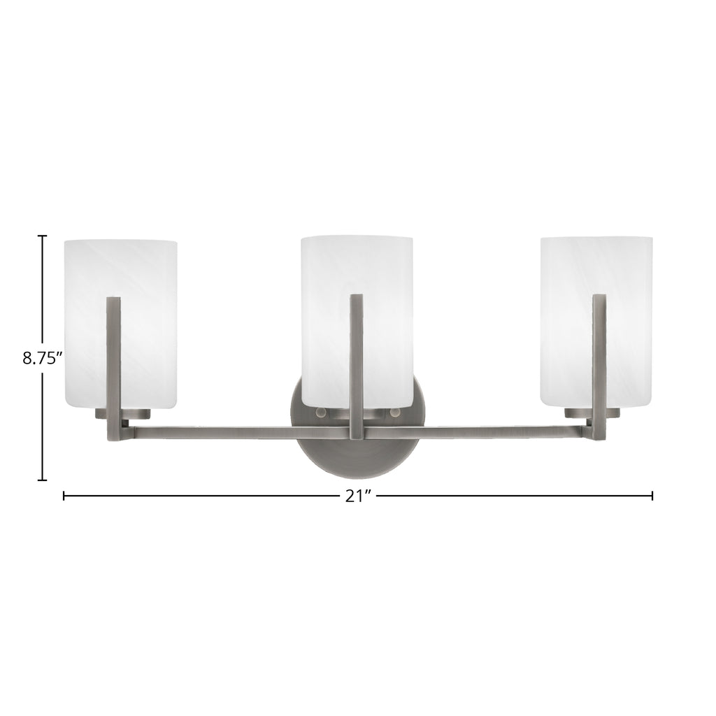 Atlas Three Light Bath Bar in Graphite with 4" White Marble Shade