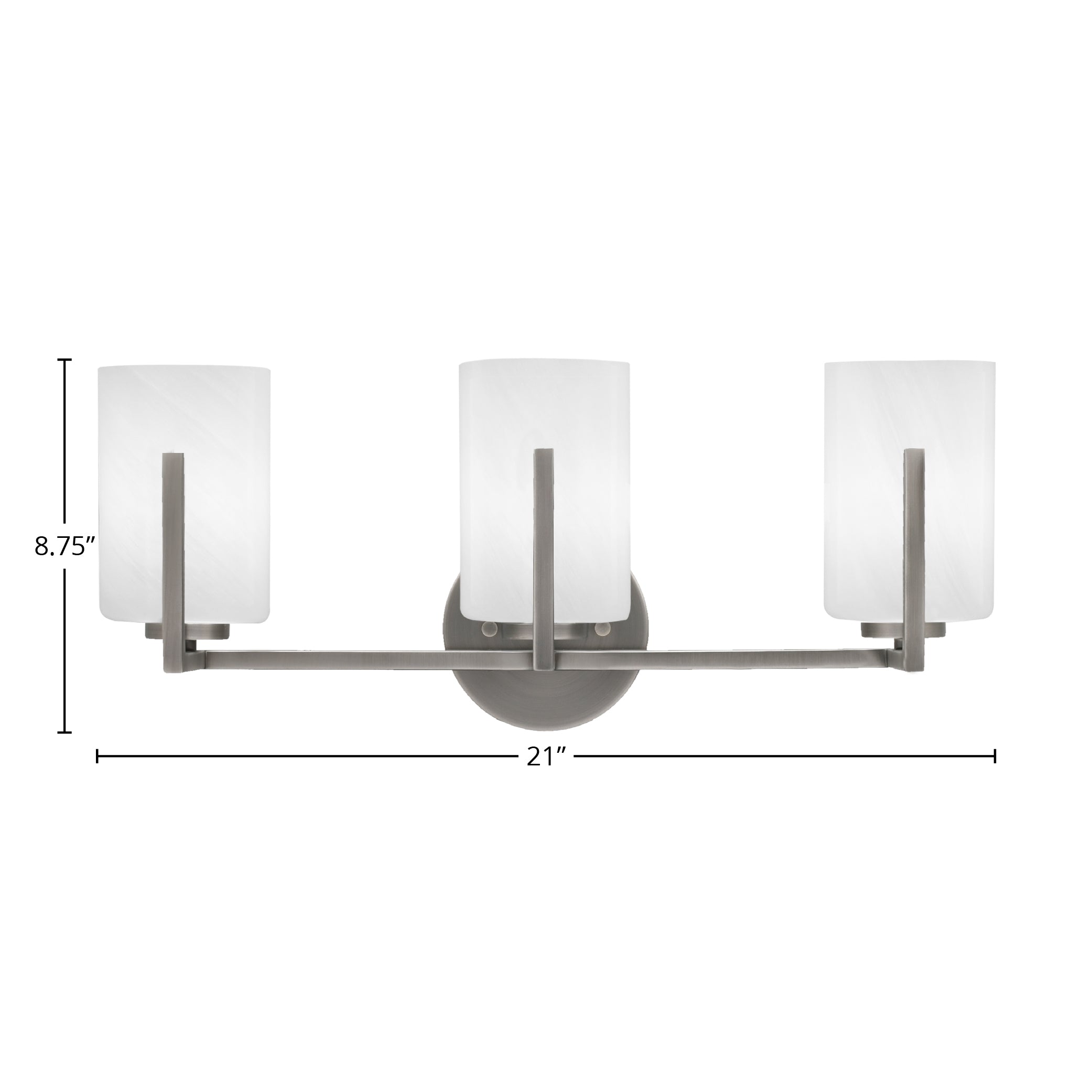 Atlas Three Light Bath Bar in Graphite with 4" White Marble Shade