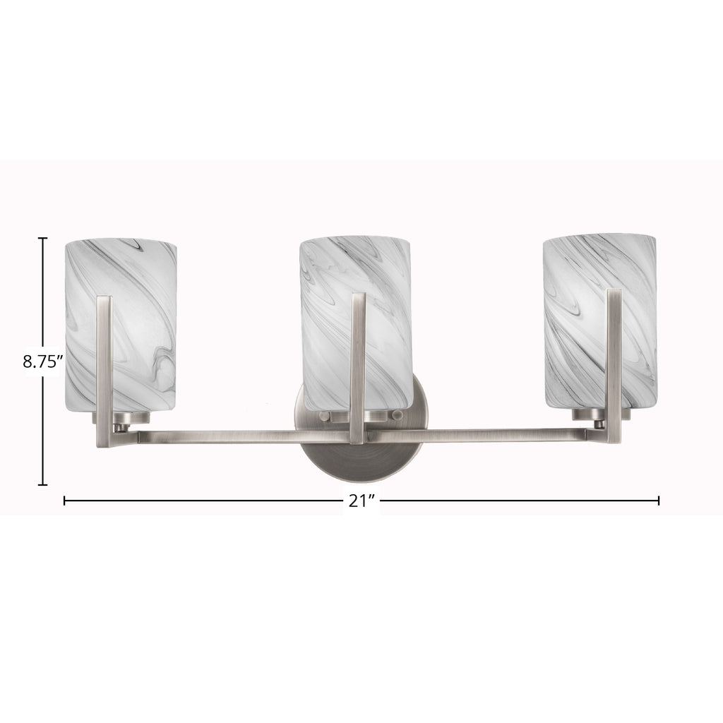 Atlas Three Light Bath Bar in Graphite with 4" Onyx Swirl Shade