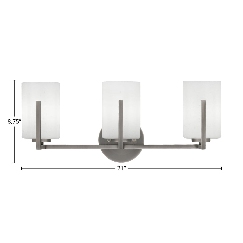 Atlas Three Light Bath Bar in Graphite with 4" White Muslin Shade