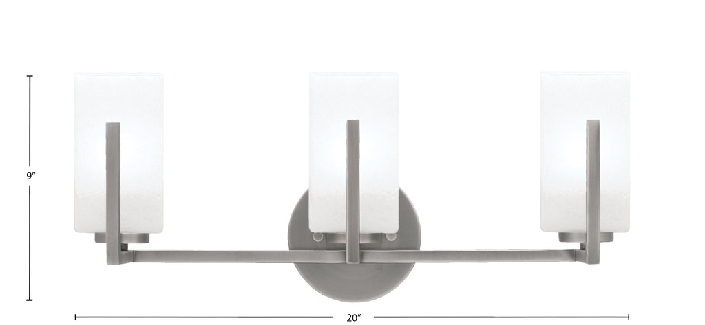 Atlas Three Light Bath Bar in Graphite with White Marble Shade