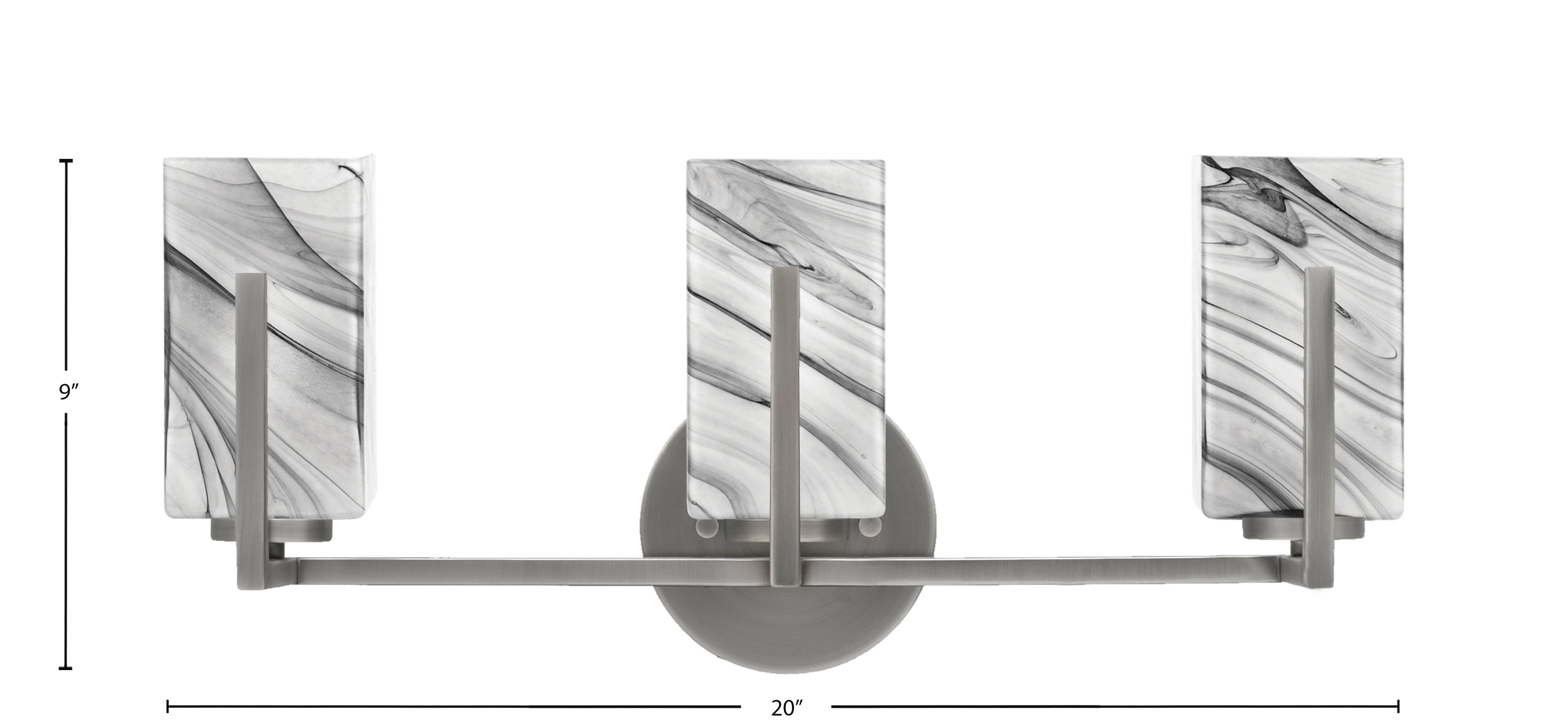 Atlas Three Light Bath Bar in Graphite with Onyx Swirl Shade