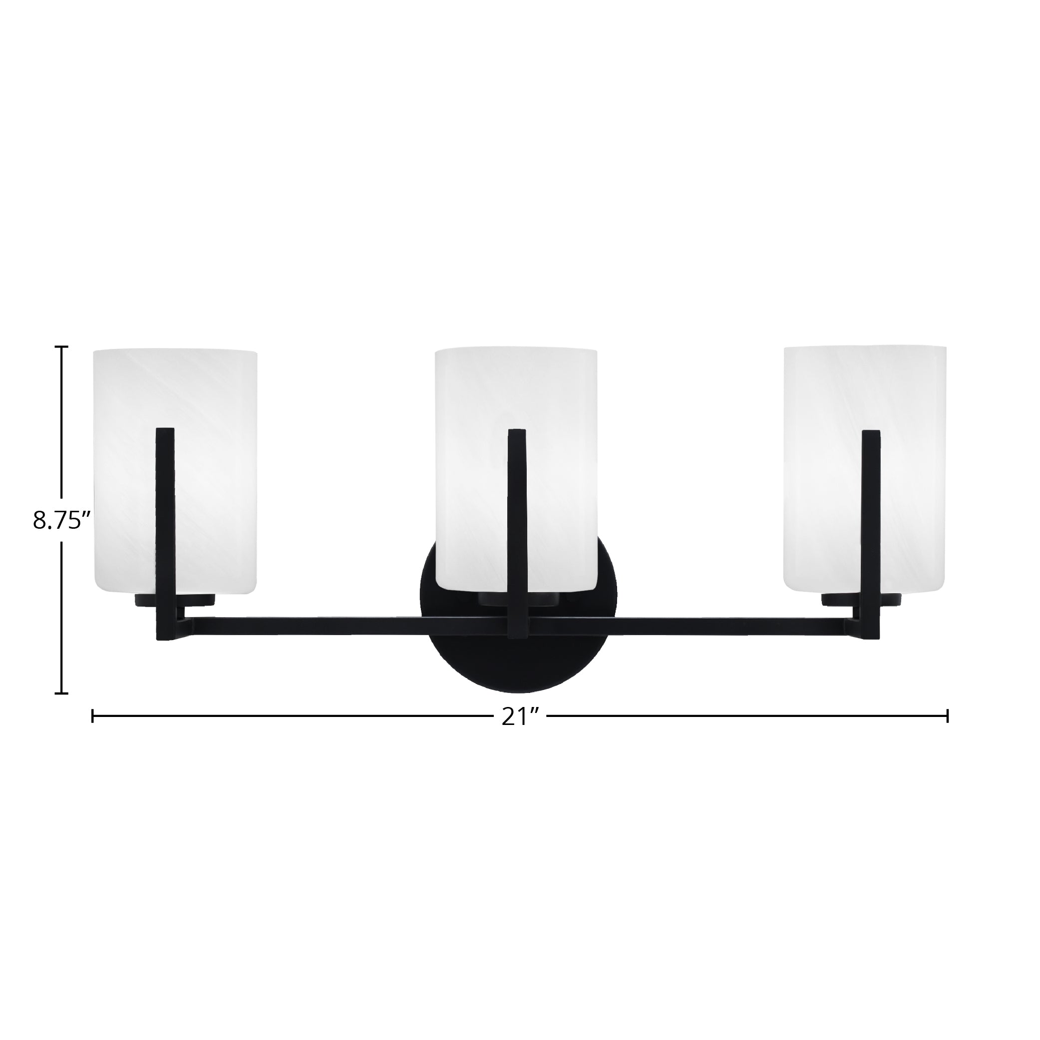 Atlas Three Light Bath Bar in Matte Black with 4" White Marble Shade
