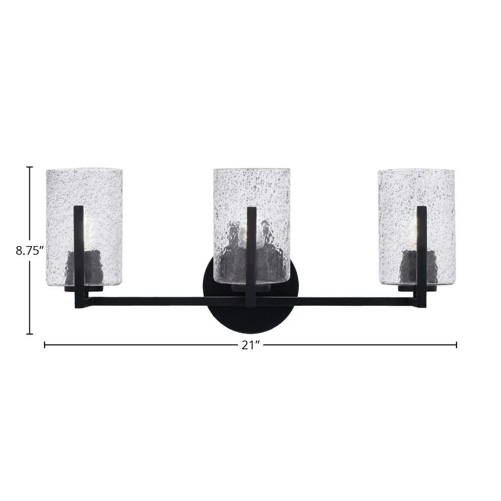 Atlas Three Light Bath Bar in Matte Black with 4" Smoke Bubble Shade
