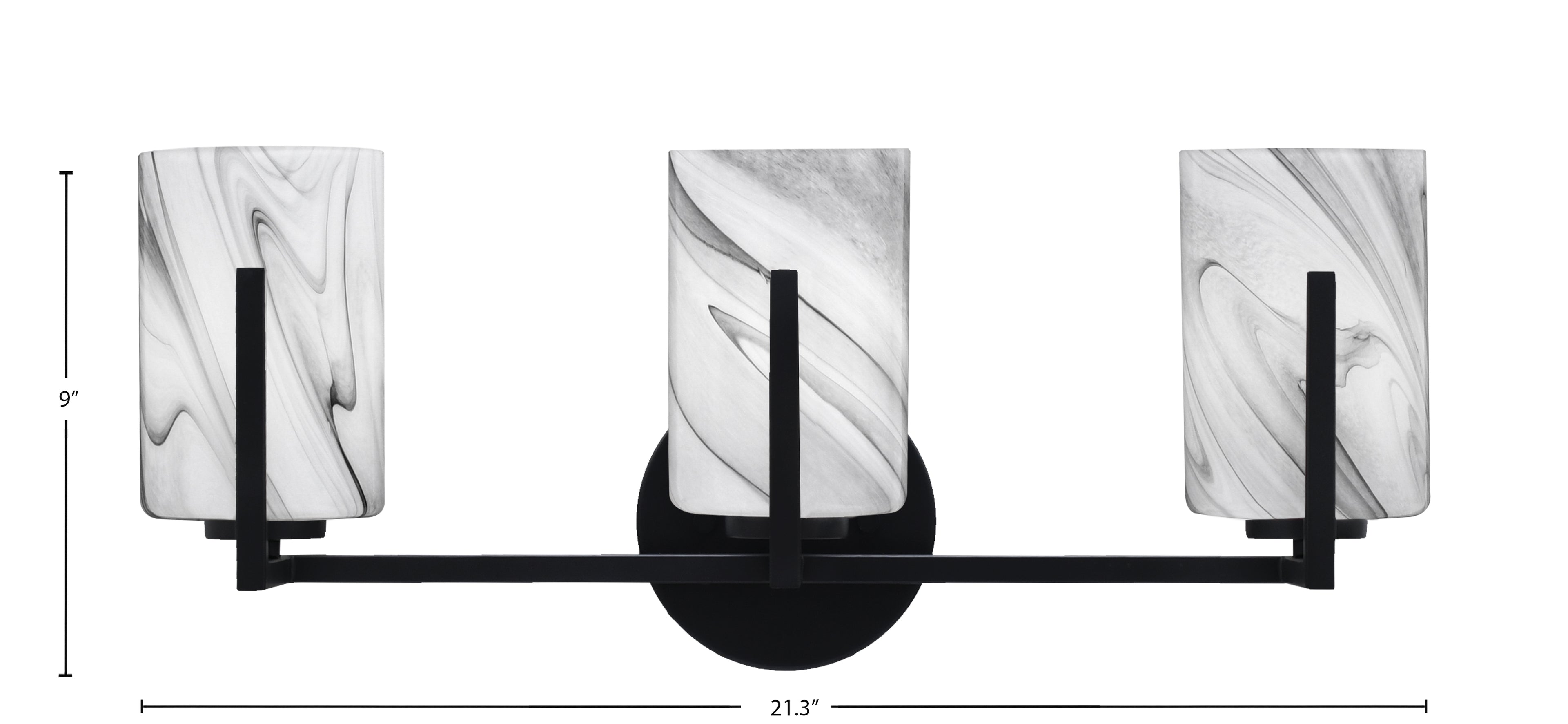 Atlas Three Light Bath Bar in Matte Black with 4" Onyx Swirl Shade