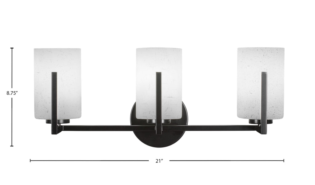 Atlas Three Light Bath Bar in Matte Black with 4" White Muslin Shade
