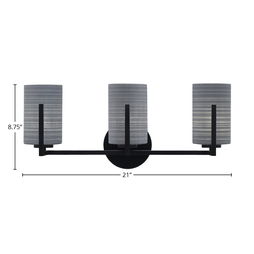Atlas Three Light Bath Bar in Matte Black with 4" Gray Matrix Shade