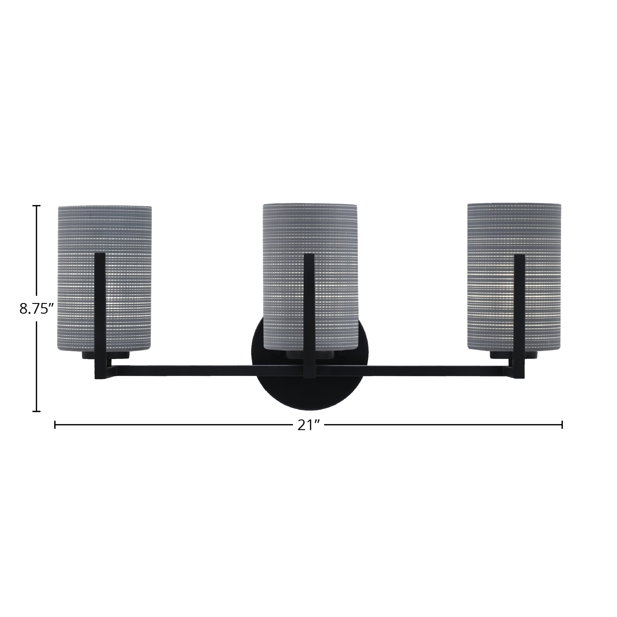 Atlas Three Light Bath Bar in Matte Black with 4" Gray Matrix Shade