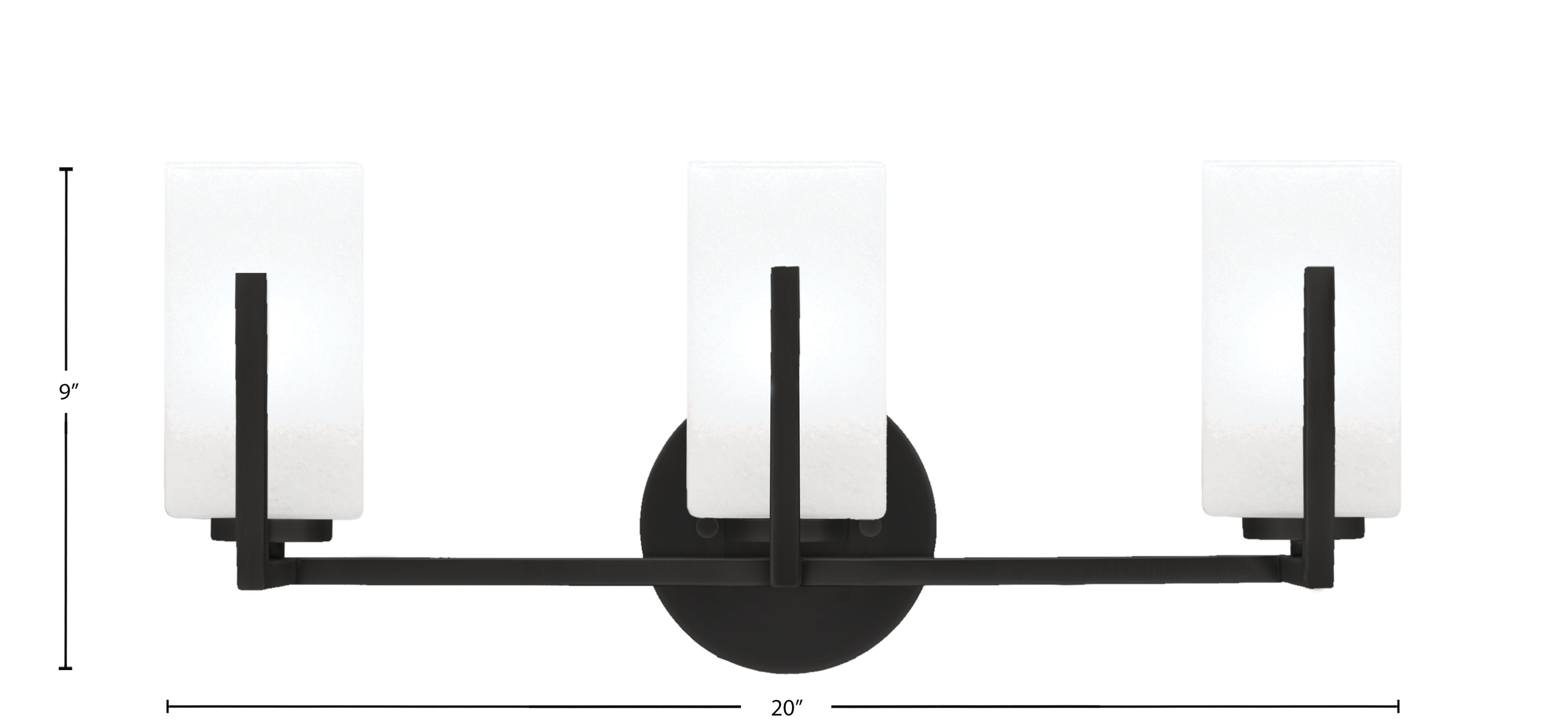 Atlas Three Light Bath Bar in Matte Black with White Marble Shade