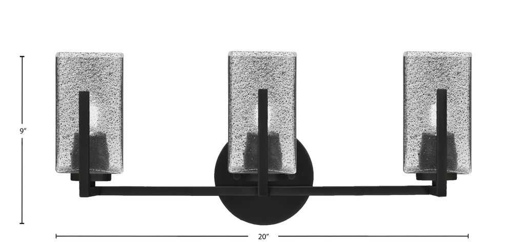 Atlas Three Light Bath Bar in Matte Black with Smoke Bubble Shade