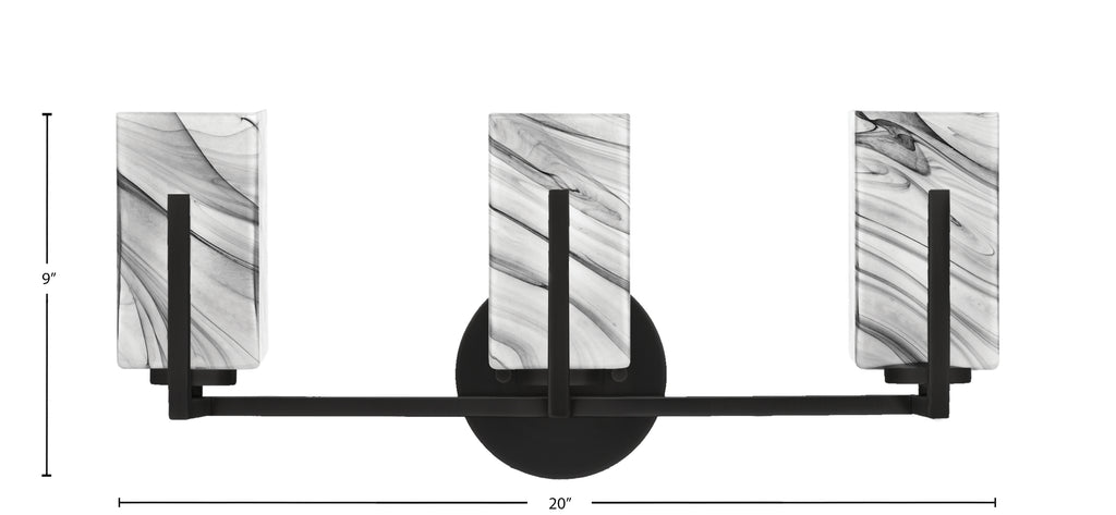 Atlas Three Light Bath Bar in Matte Black with Onyx Swirl Shade