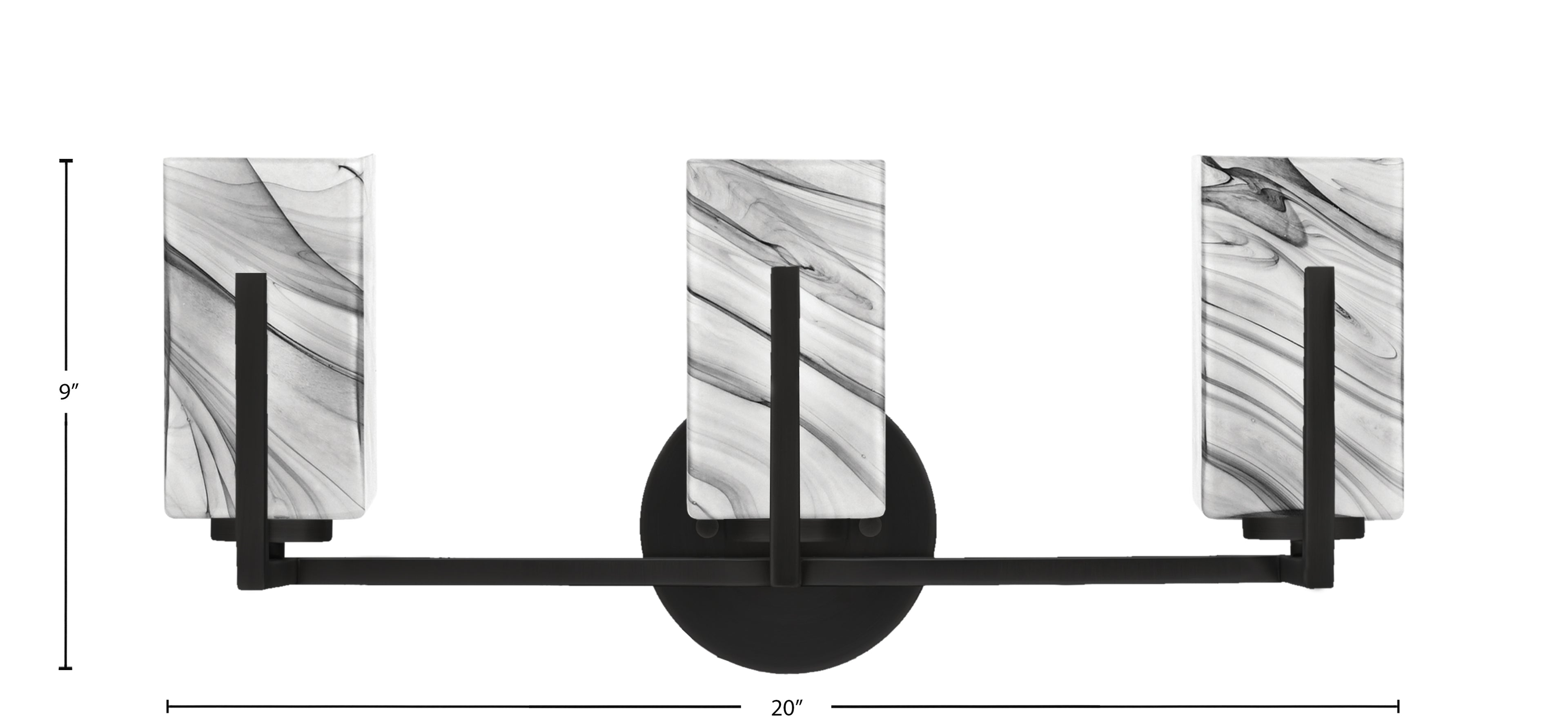 Atlas Three Light Bath Bar in Matte Black with Onyx Swirl Shade