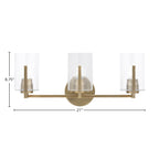 Atlas Three Light Bath Bar in New Age Brass with 4" Clear Bubble Shade