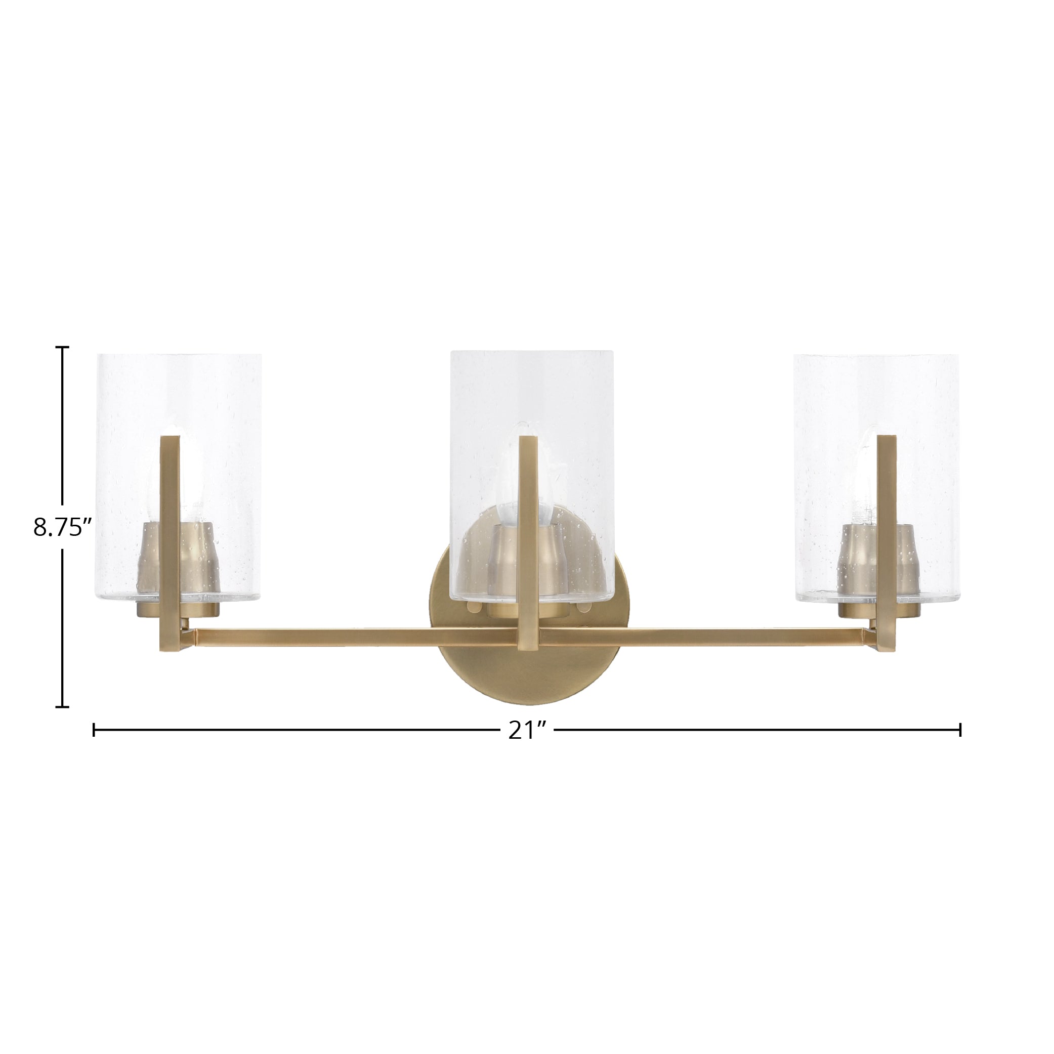 Atlas Three Light Bath Bar in New Age Brass with 4" Clear Bubble Shade