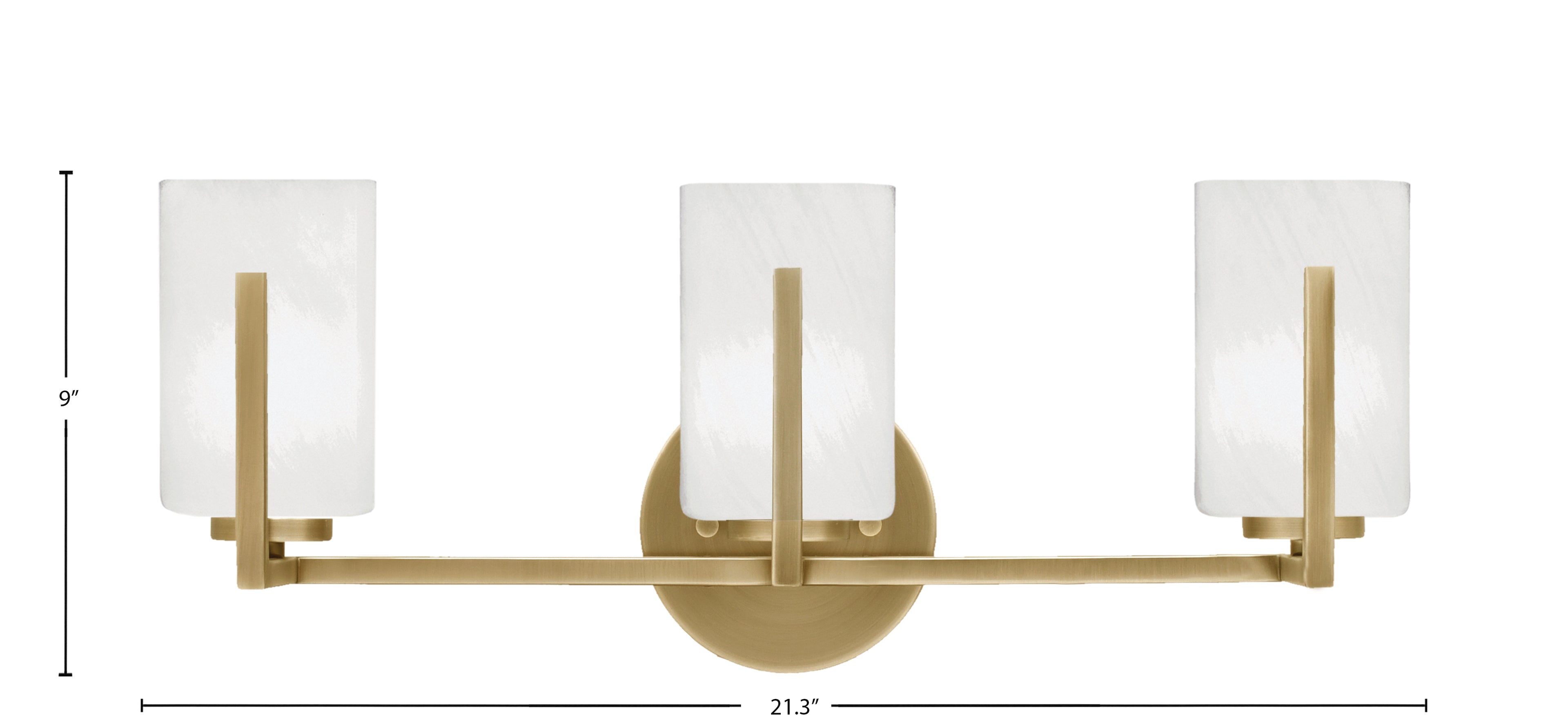 Atlas Three Light Bath Bar in New Age Brass with 4" White Marble Shade