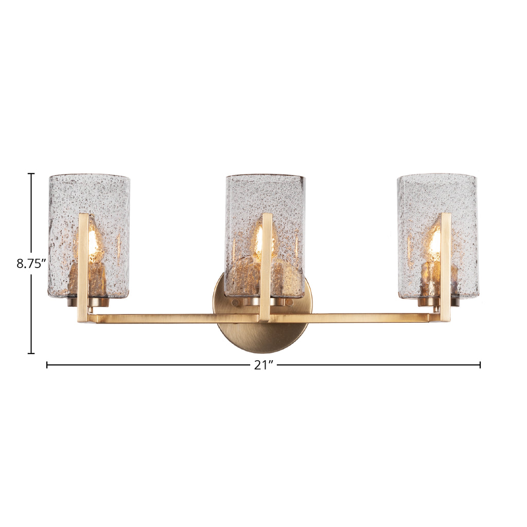 Atlas Three Light Bath Bar in New Age Brass with 4" Smoke Bubble Shade