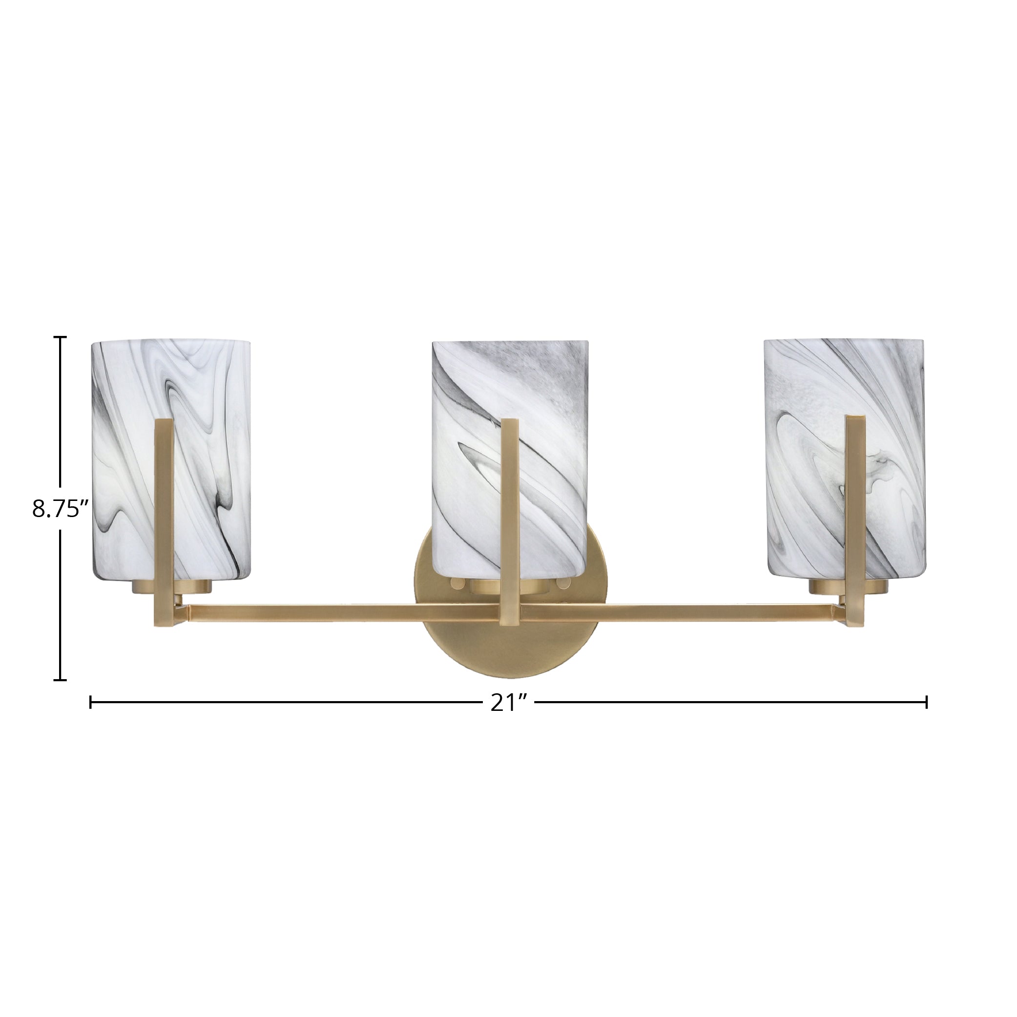Atlas Three Light Bath Bar in New Age Brass with 4" Onyx Swirl Shade