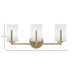 Atlas Three Light Bath Bar in New Age Brass with 4" White Muslin Shade