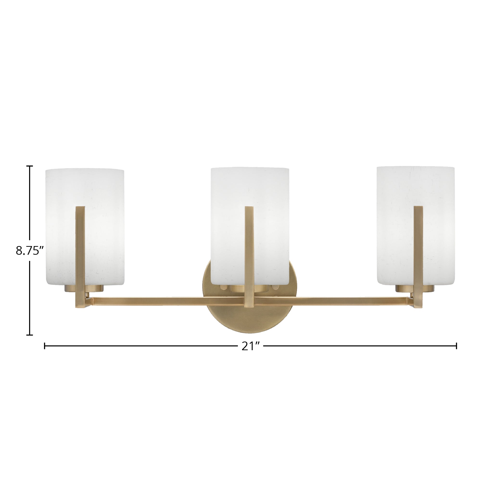 Atlas Three Light Bath Bar in New Age Brass with 4" White Muslin Shade