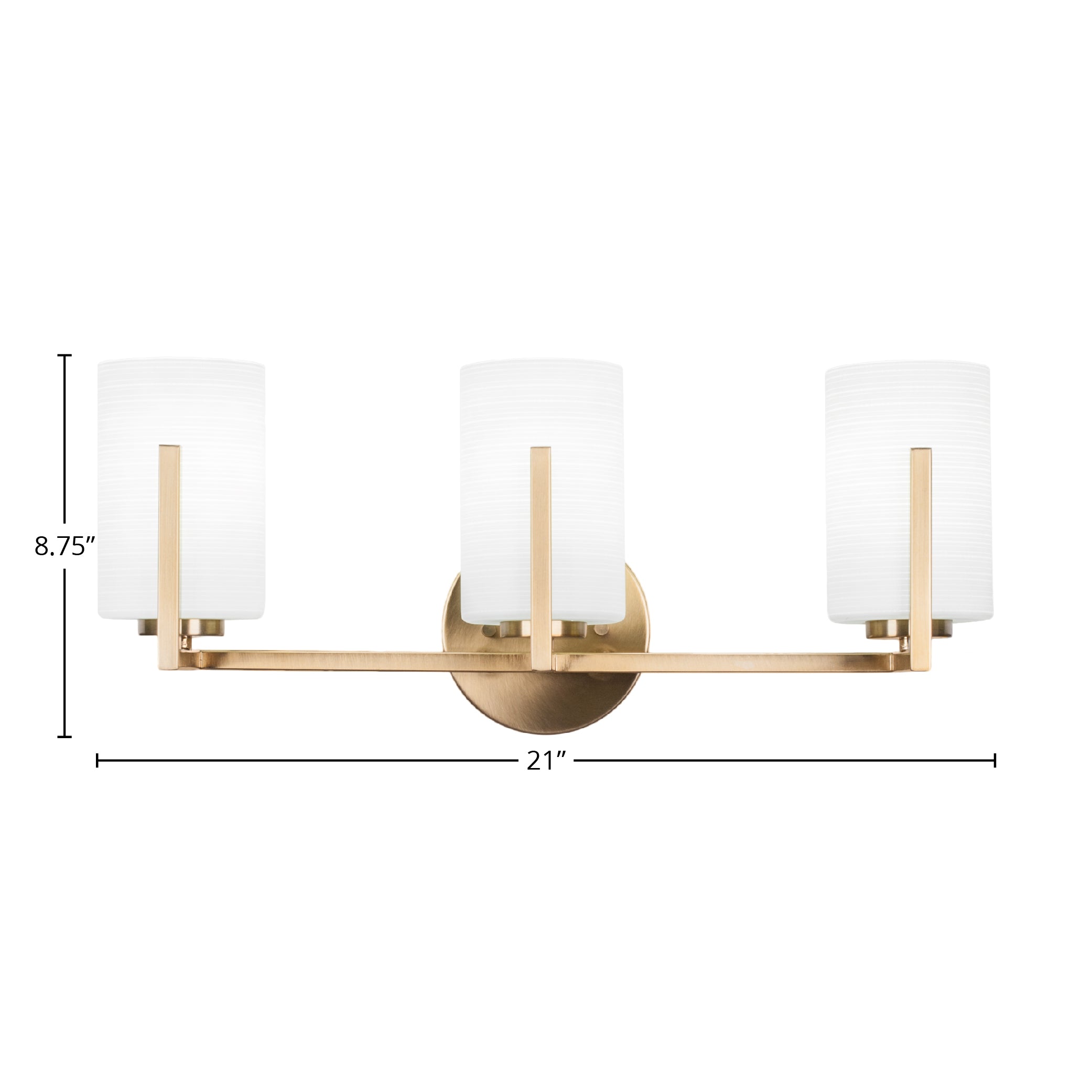 Atlas Three Light Bath Bar in New Age Brass with 4" White Matrix Shade