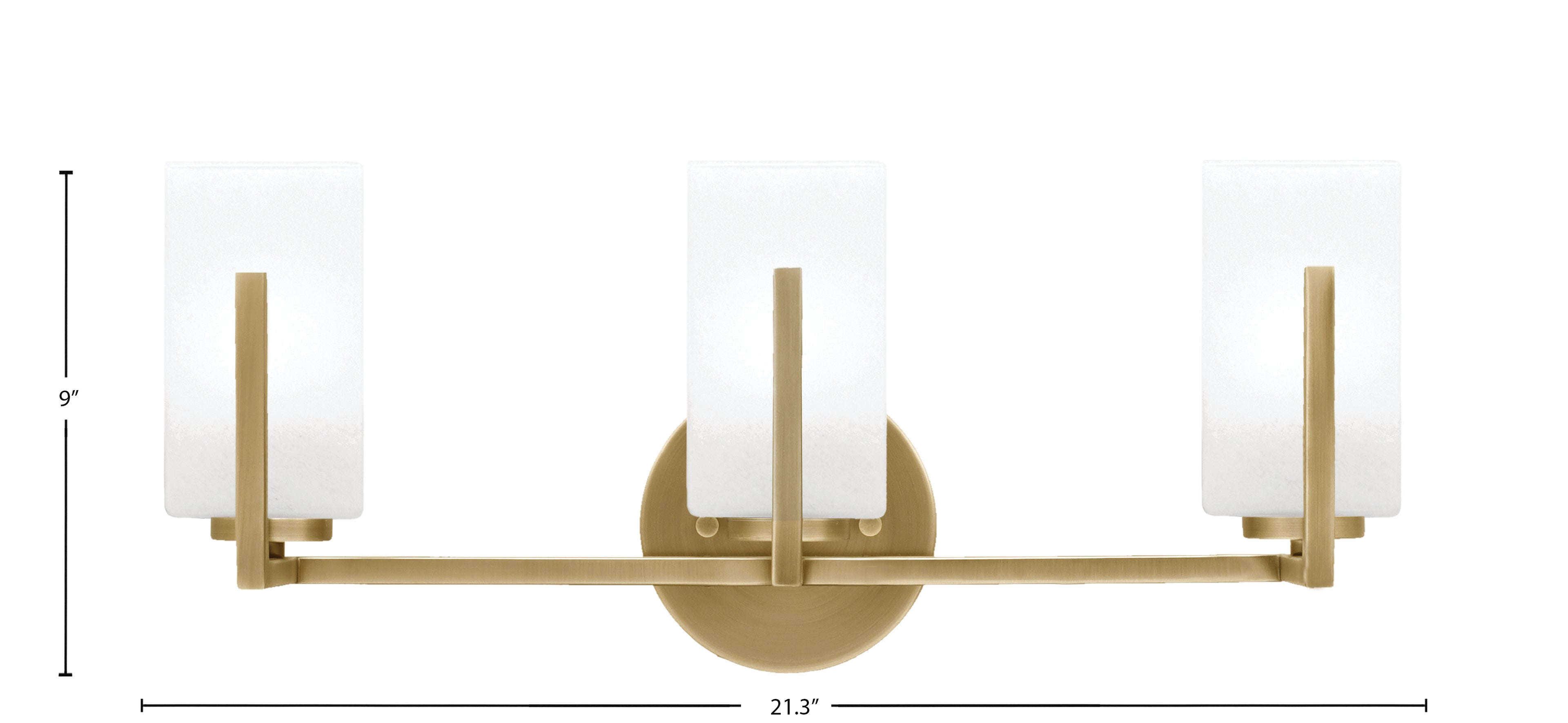 Atlas Three Light Bath Bar in New Age Brass with White Marble Shade
