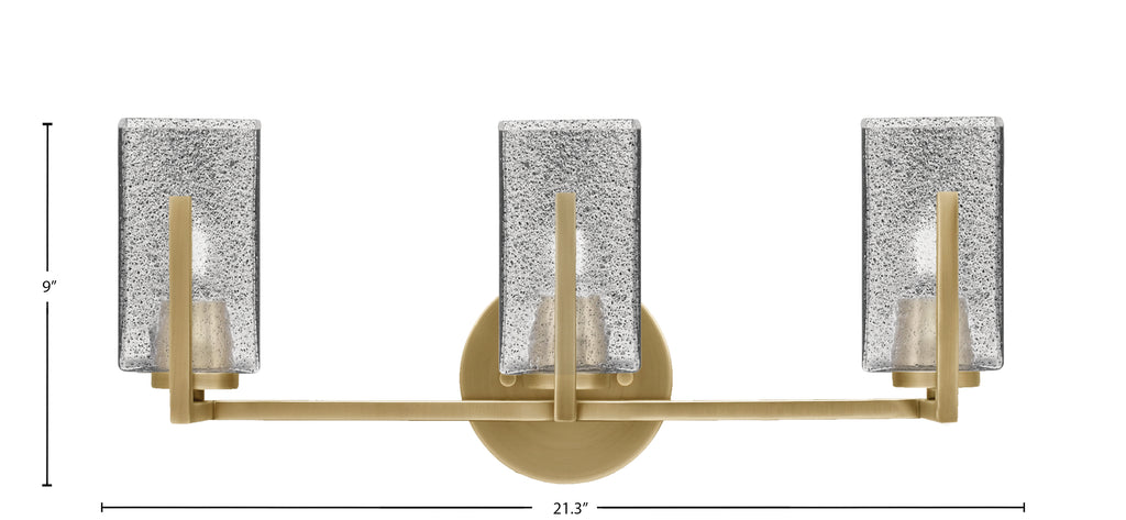 Atlas Three Light Bath Bar in New Age Brass with Smoke Bubble Shade