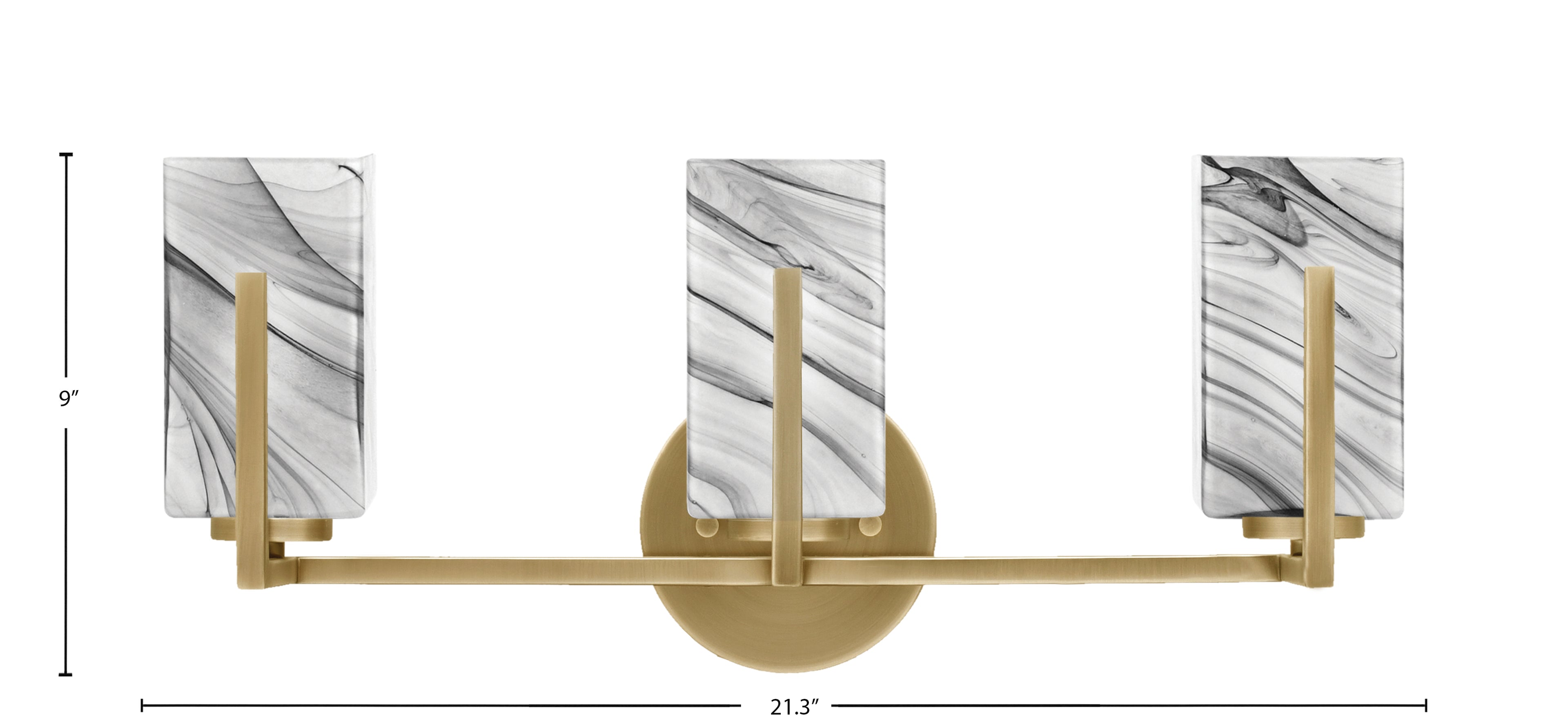 Atlas Three Light Bath Bar in New Age Brass with Onyx Swirl Shade