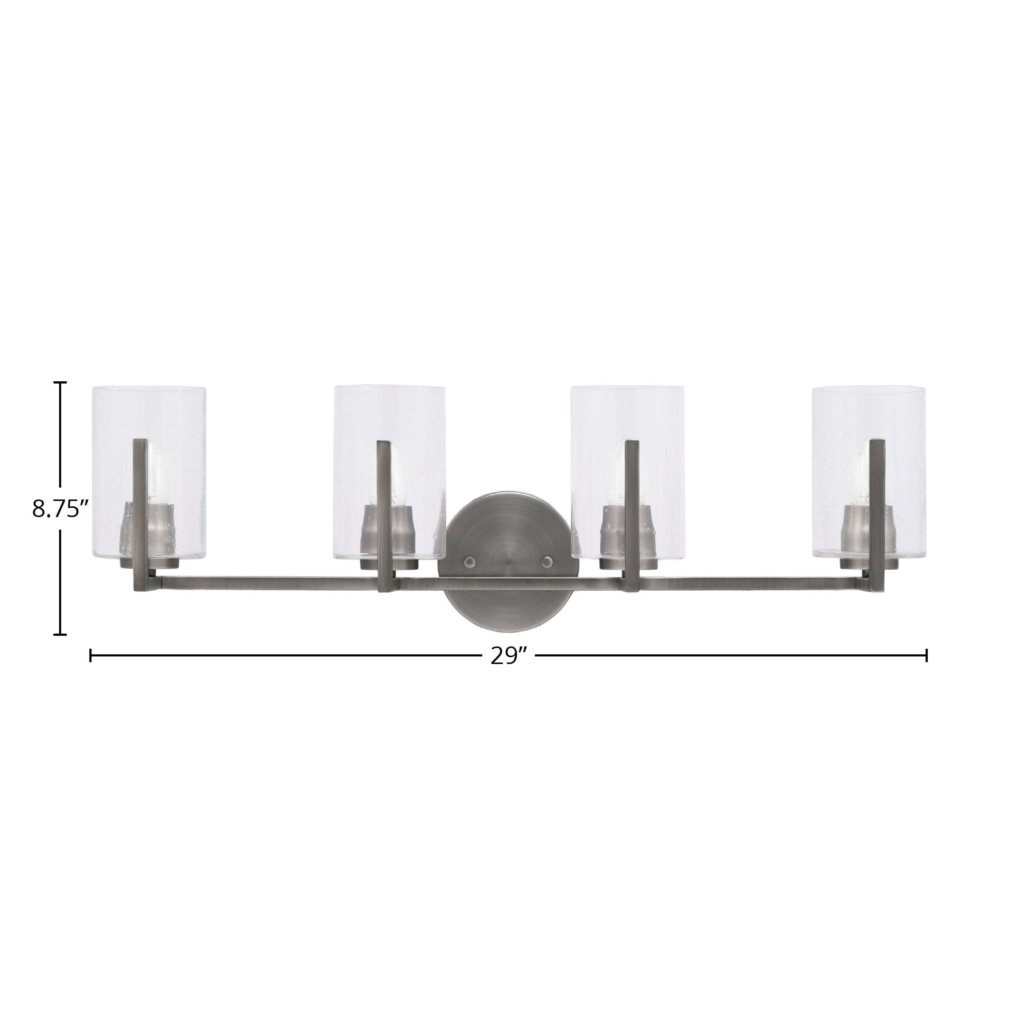 Atlas Four Light Bath Bar in Graphite with 4" Clear Bubble Shade