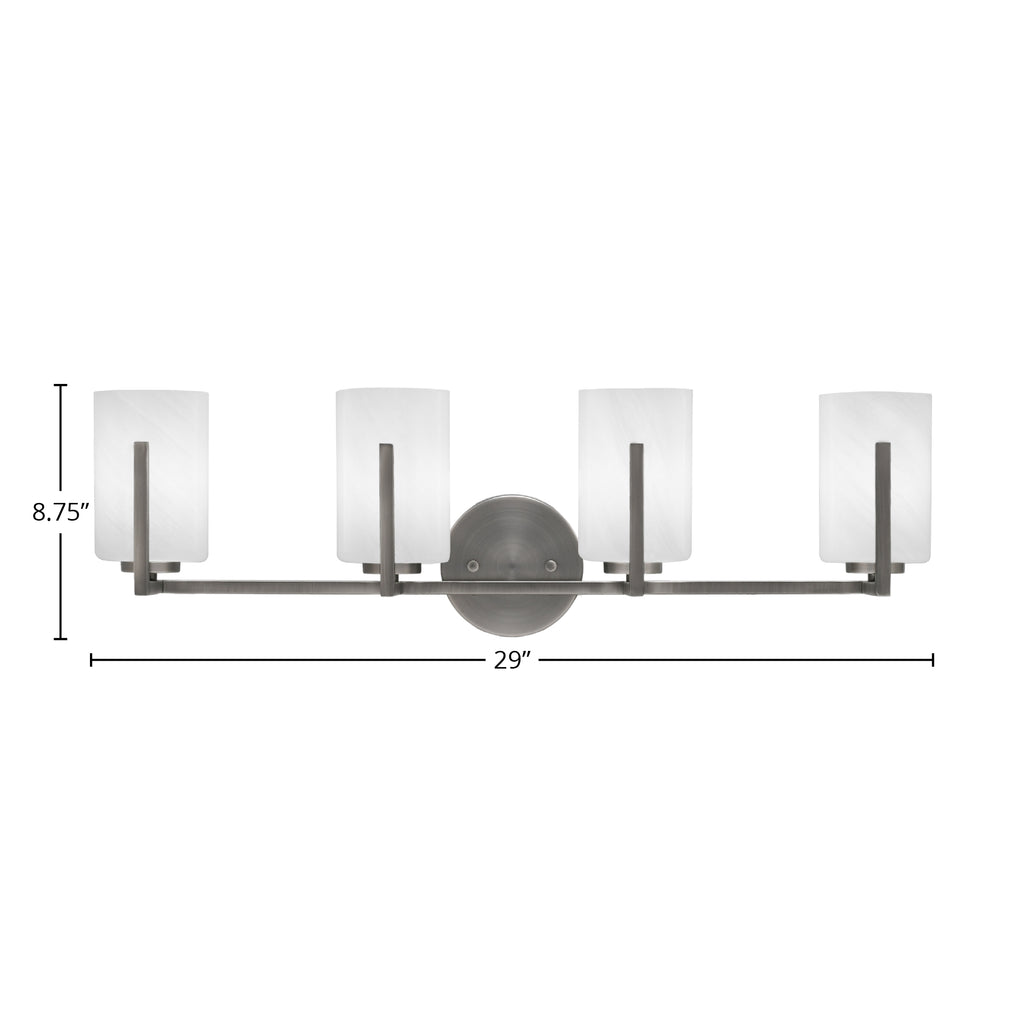 Atlas Four Light Bath Bar in Graphite with 4" White Marble Shade