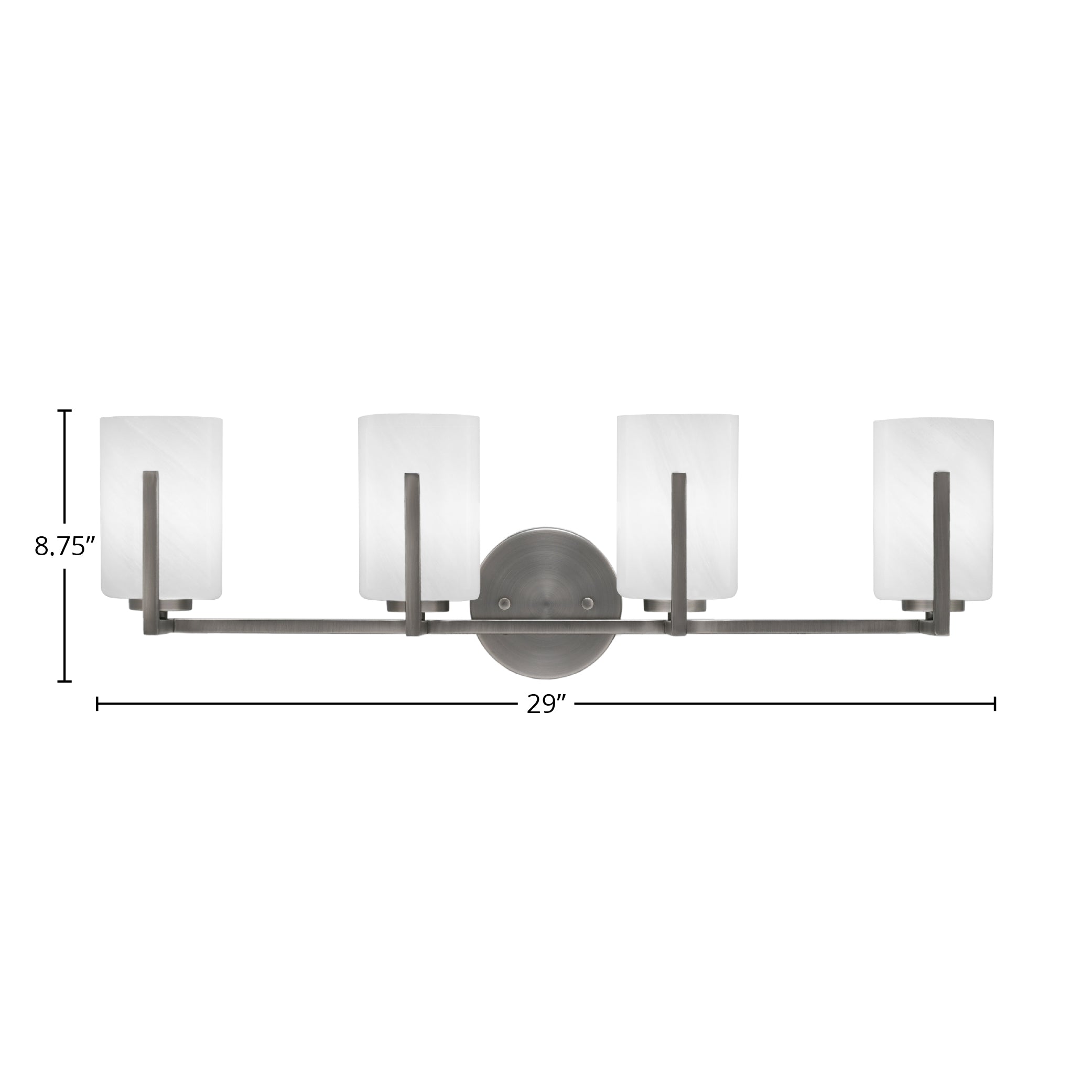 Atlas Four Light Bath Bar in Graphite with 4" White Marble Shade