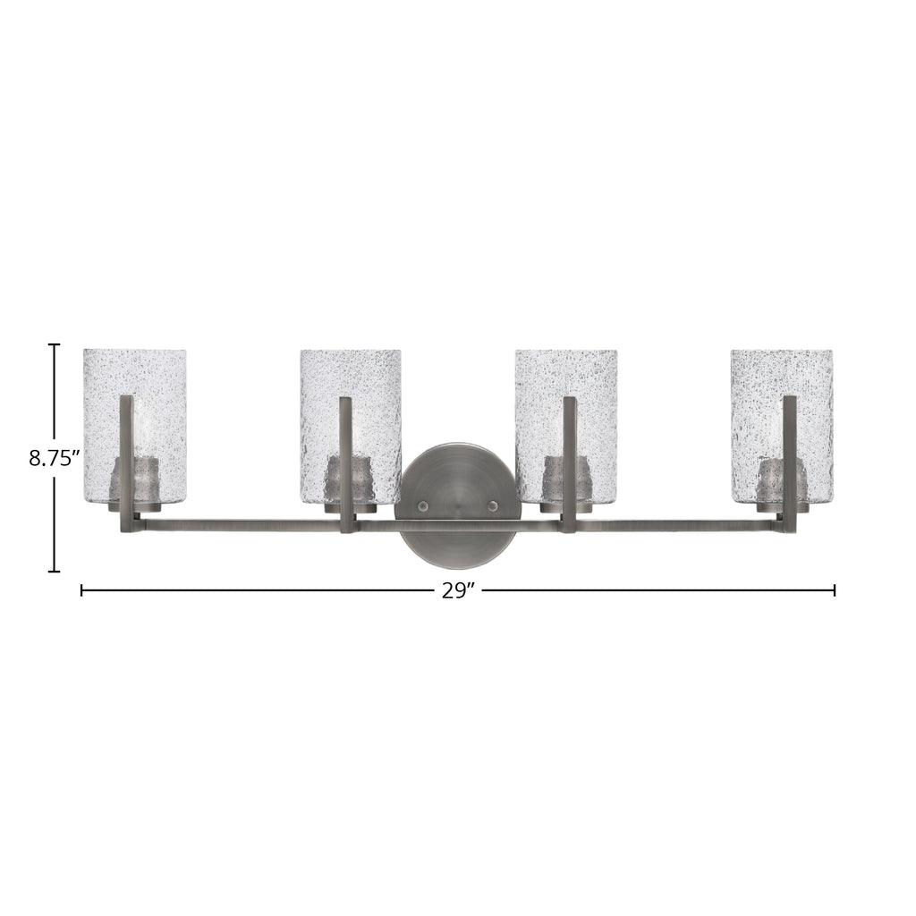 Atlas Four Light Bath Bar in Graphite with 4" Smoke Bubble Shade