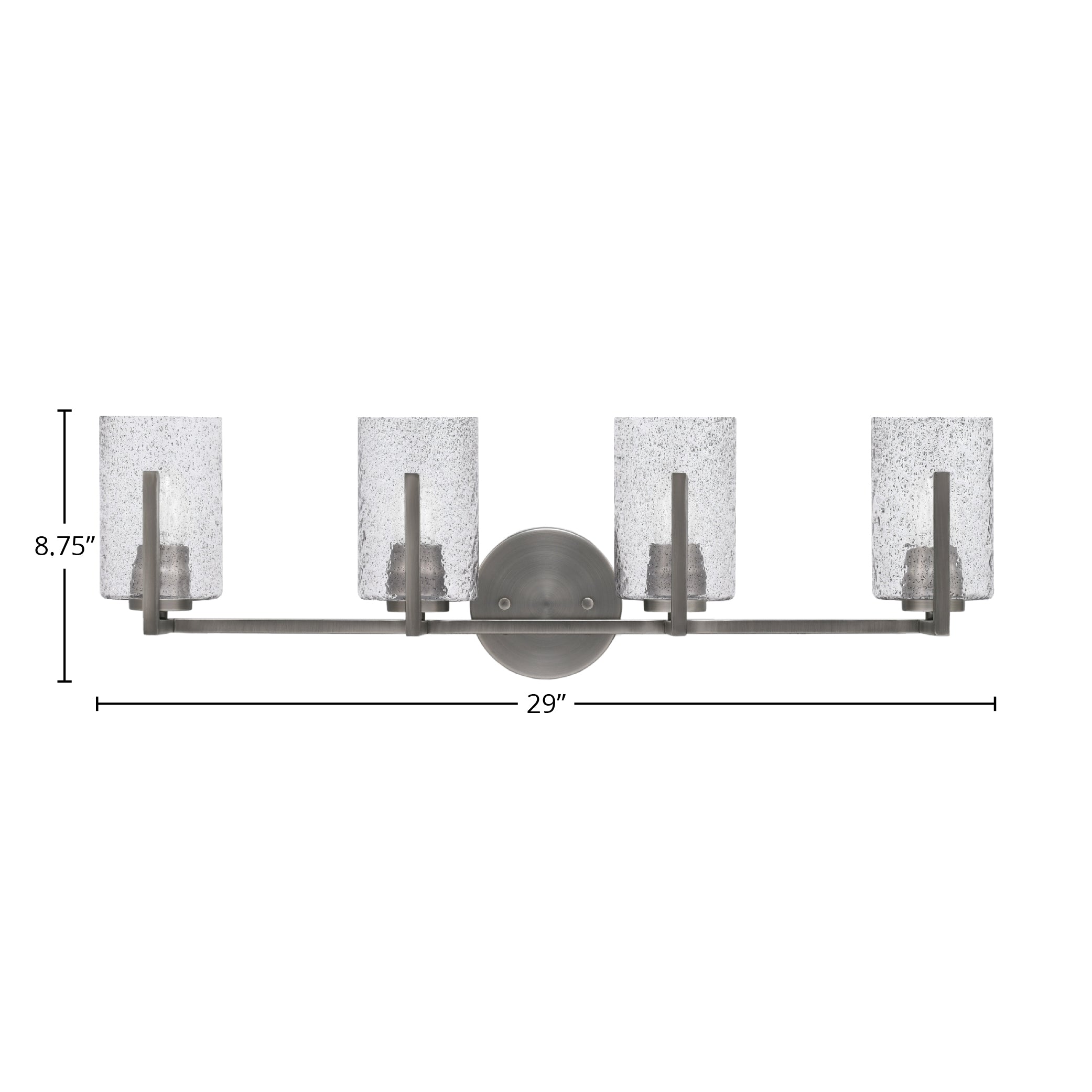 Atlas Four Light Bath Bar in Graphite with 4" Smoke Bubble Shade