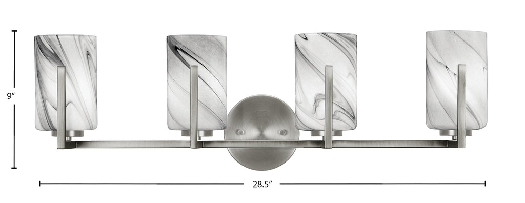 Atlas Four Light Bath Bar in Graphite with 4" Onyx Swirl Shade